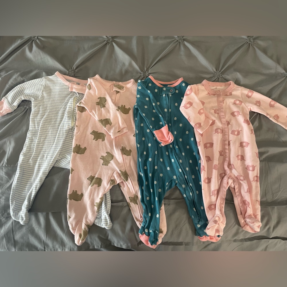 FOUR size 3 months footie baby pajamas